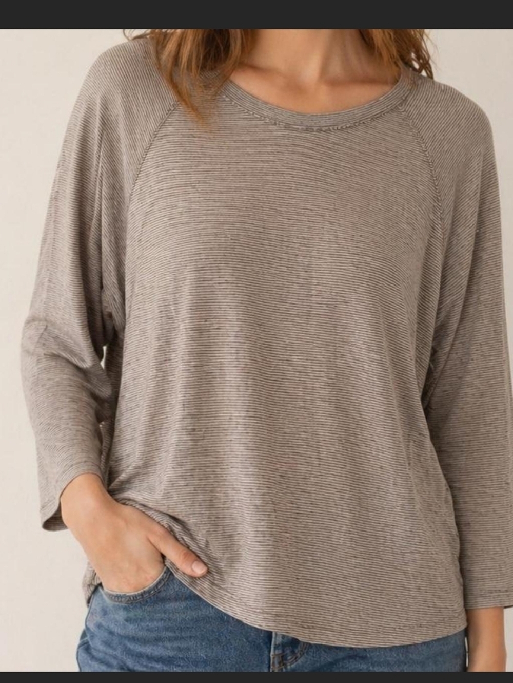 Tommy Hilfiger Striped Scoop Neck Long Sleeve Top in Grey And White Size M